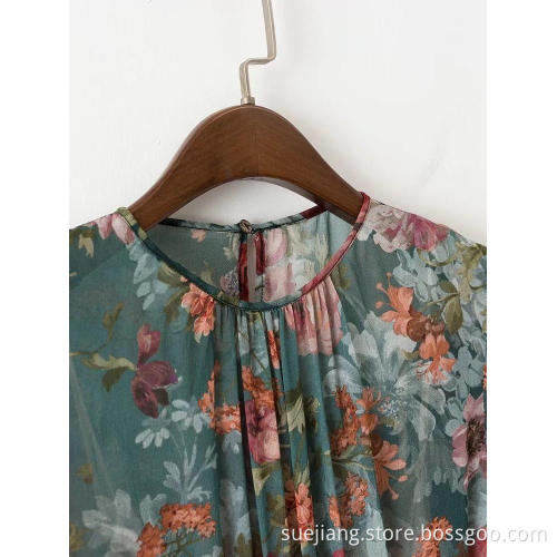 Women's Long Sleeve Chiffon Print Dress